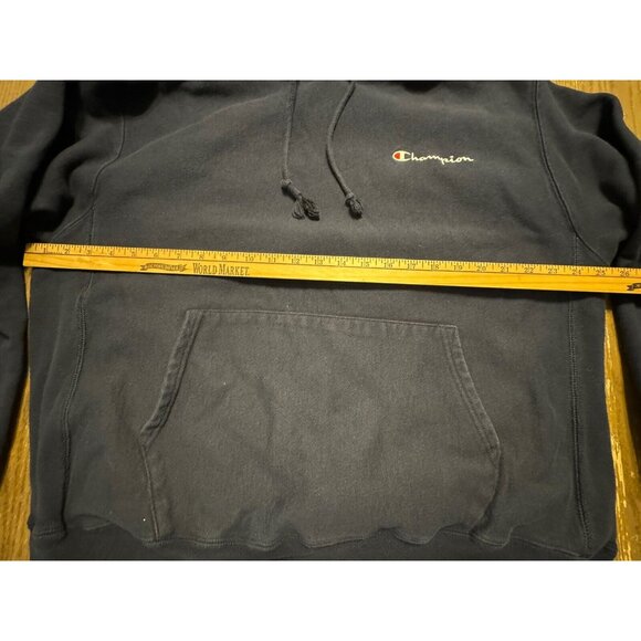 90s Champion reverse weave hoodie Men XL Navy Blue Spell Out Embroidered - Picture 3 of 9
